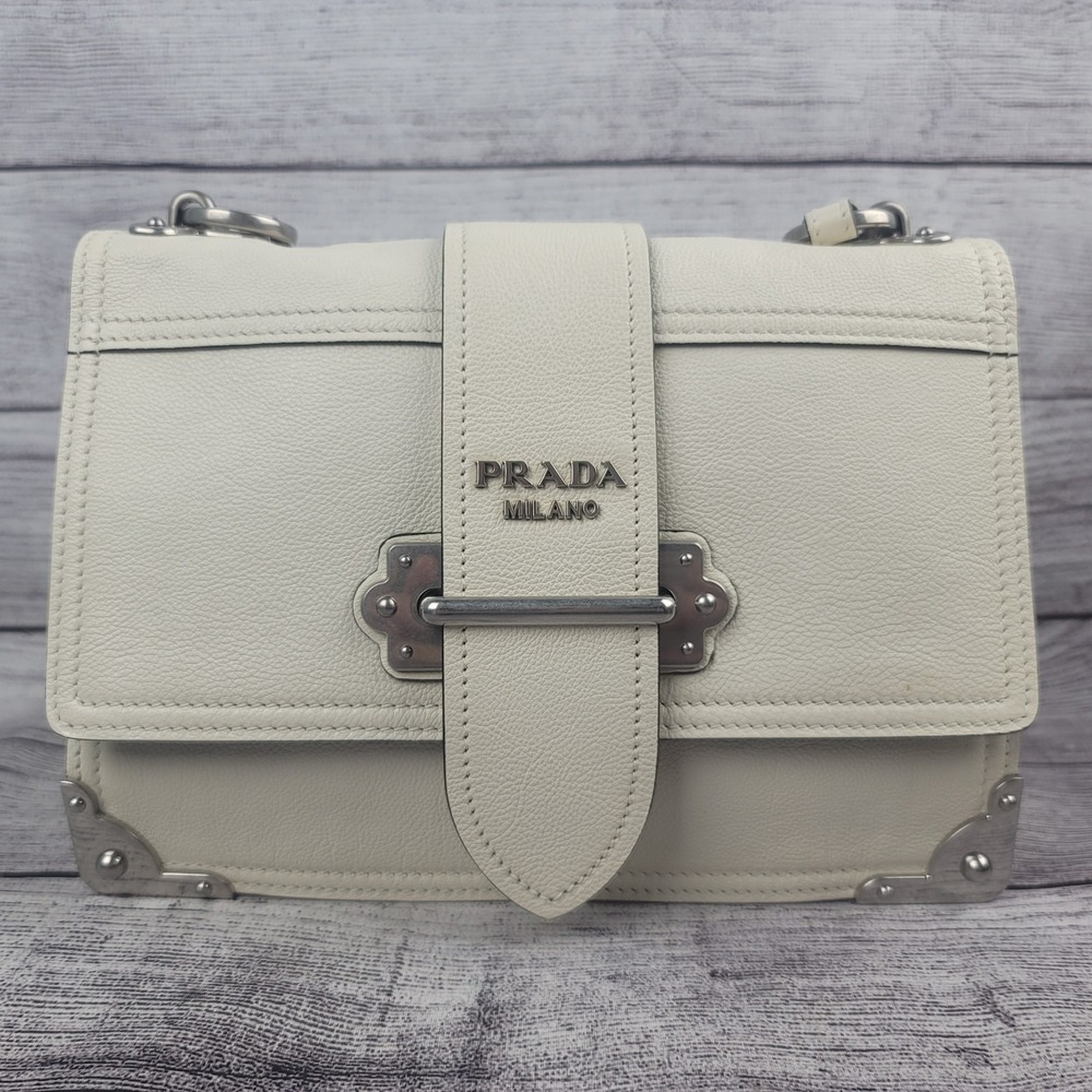 Authentic PRADA Cahier 2way Shoulder Bag WHITE 1BD095 Handbag Purse